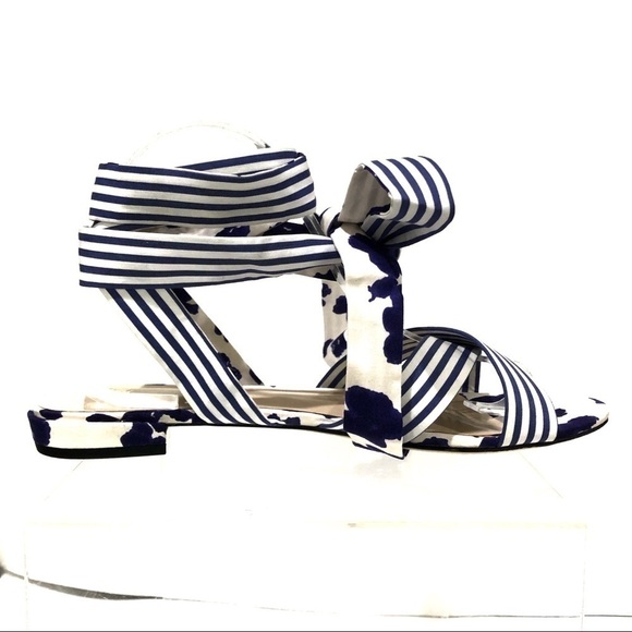 CAbi Tie Up Wrap Around Watercolor Stripe and Floral Sandals - Sz 10 - Picture 6 of 9